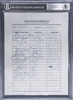 1992 Chicago Bulls Auto Parking List with 18 Signatures Including Michael Jordan (Beckett)
